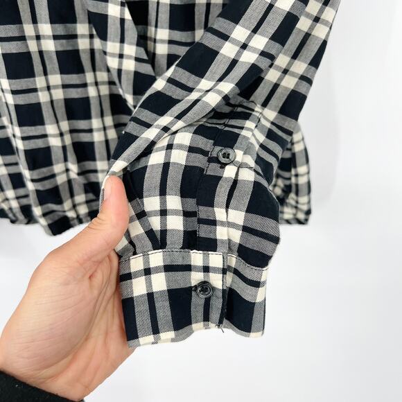 Madewell Arion Plaid Wrap-Front Shirt Black and White Check Size Small - Picture 6 of 8
